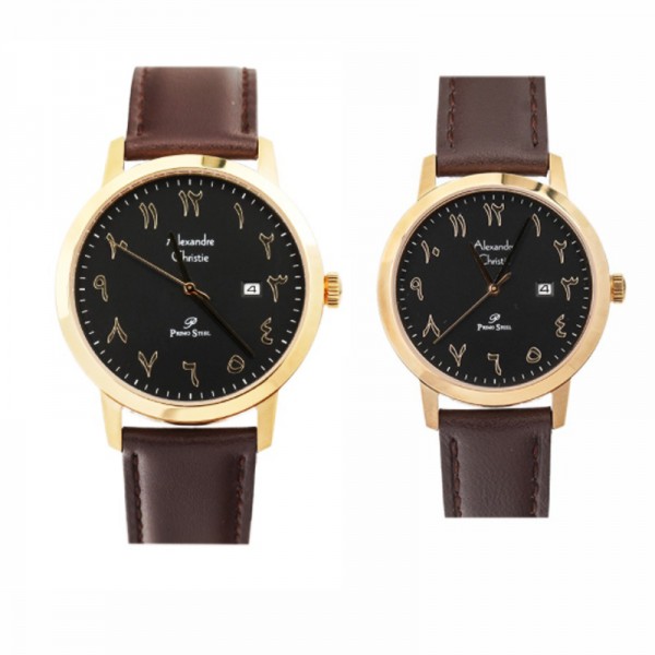 Alexandre Christie AC 1024 Gold Black Leather Couple